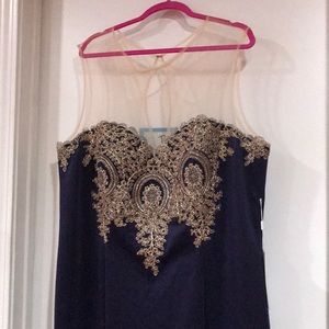 Elegant Navy Formal Gown w/ Gold embroidery, 26